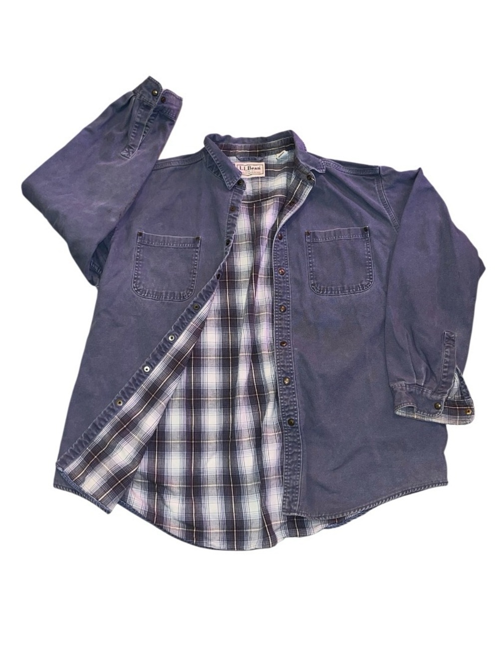 VTG 1980s-90s L.L.BEAN canvas flannel lined long sleeve button down work shirt